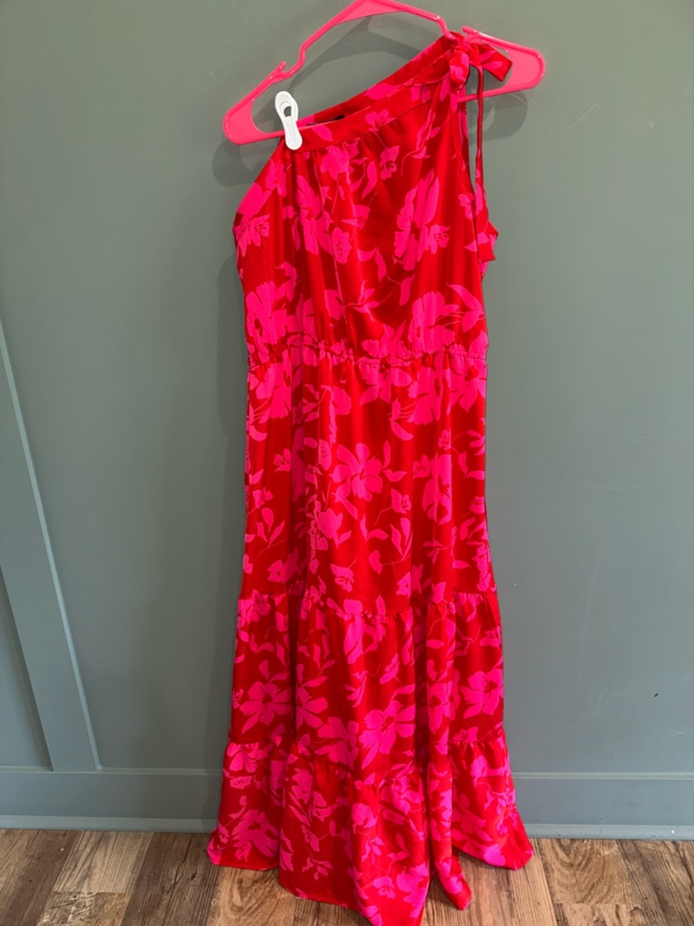 Women’s One-Shoulder Floral Maxi Dress - Hot Pink